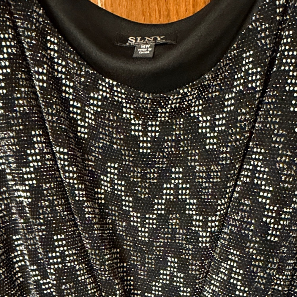 SLNT 14W Sparkly Black and Silver Slinky Dress with Tie at Waist NEW Comfortable - Picture 5 of 11